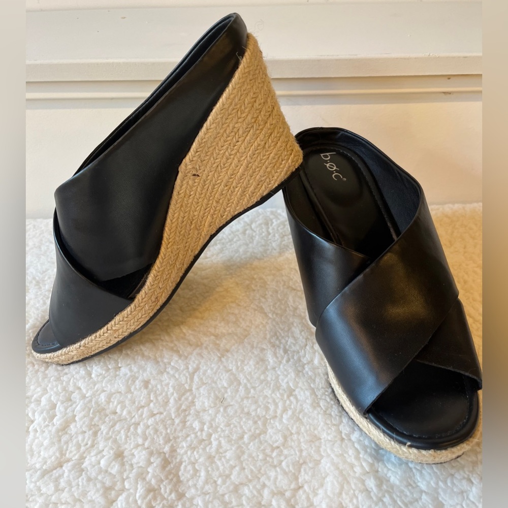 b.o.c. Black Espadrille Wedge Sandals